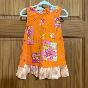Vtg Small Steps Orange Floral Kids Dress 12m